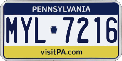 PA license plate MYL7216