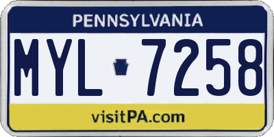 PA license plate MYL7258