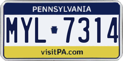 PA license plate MYL7314