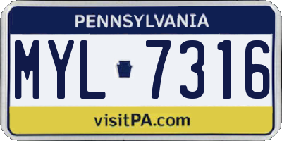 PA license plate MYL7316