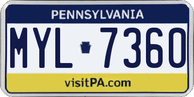 PA license plate MYL7360