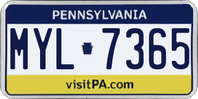 PA license plate MYL7365