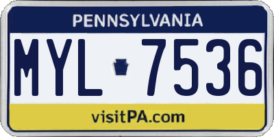 PA license plate MYL7536