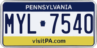 PA license plate MYL7540