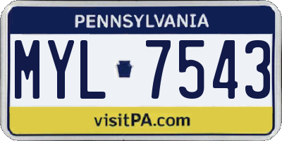 PA license plate MYL7543