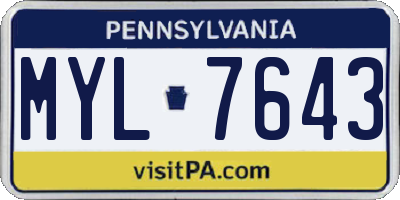 PA license plate MYL7643