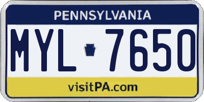 PA license plate MYL7650