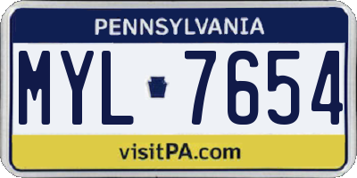 PA license plate MYL7654