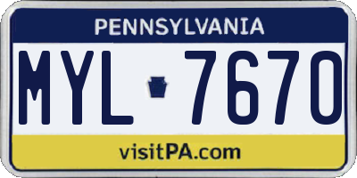 PA license plate MYL7670