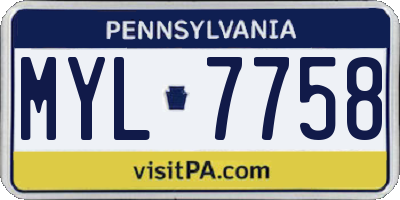 PA license plate MYL7758