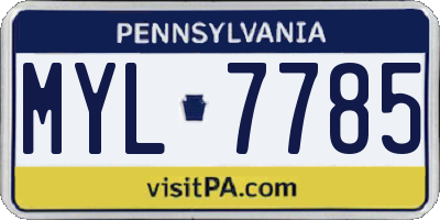 PA license plate MYL7785