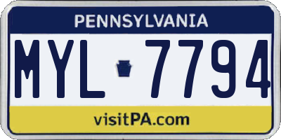 PA license plate MYL7794