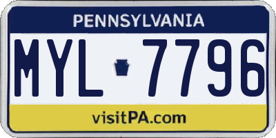 PA license plate MYL7796