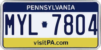 PA license plate MYL7804
