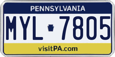 PA license plate MYL7805