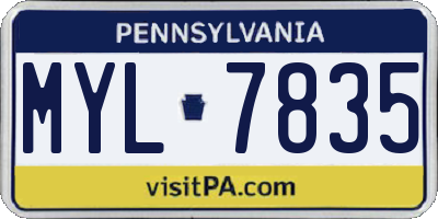 PA license plate MYL7835
