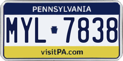 PA license plate MYL7838
