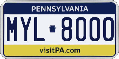 PA license plate MYL8000