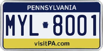 PA license plate MYL8001