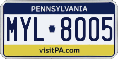 PA license plate MYL8005
