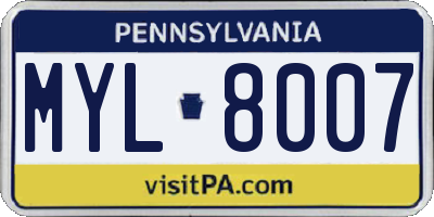 PA license plate MYL8007