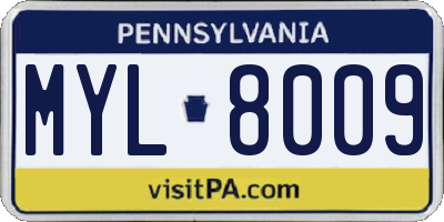 PA license plate MYL8009