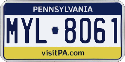 PA license plate MYL8061