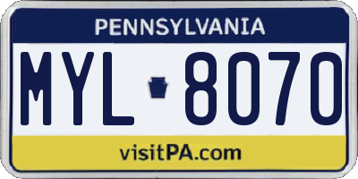 PA license plate MYL8070