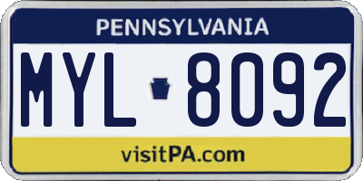 PA license plate MYL8092