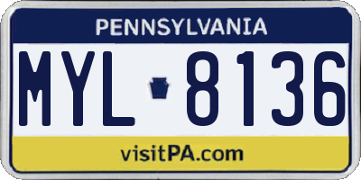 PA license plate MYL8136