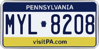 PA license plate MYL8208
