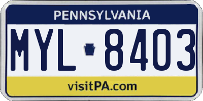 PA license plate MYL8403