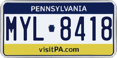 PA license plate MYL8418