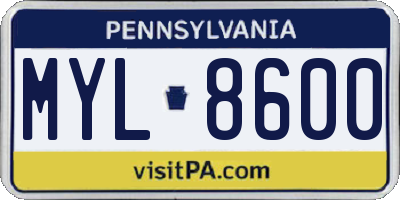 PA license plate MYL8600
