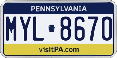 PA license plate MYL8670