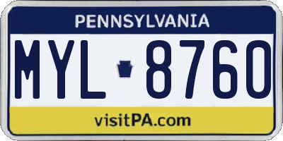 PA license plate MYL8760