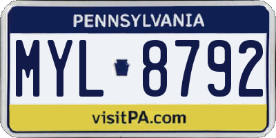 PA license plate MYL8792