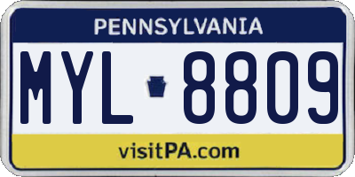 PA license plate MYL8809