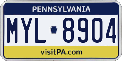 PA license plate MYL8904