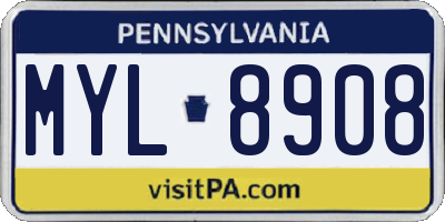 PA license plate MYL8908