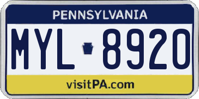 PA license plate MYL8920