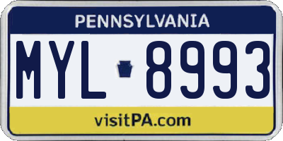 PA license plate MYL8993