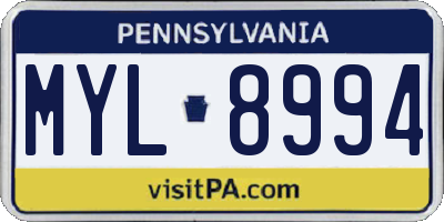 PA license plate MYL8994