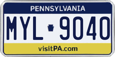 PA license plate MYL9040