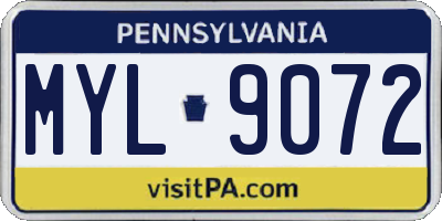 PA license plate MYL9072