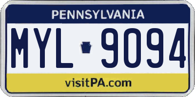PA license plate MYL9094