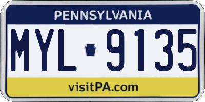 PA license plate MYL9135