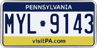 PA license plate MYL9143