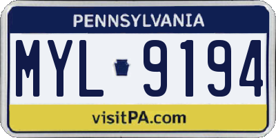 PA license plate MYL9194