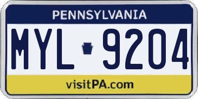 PA license plate MYL9204